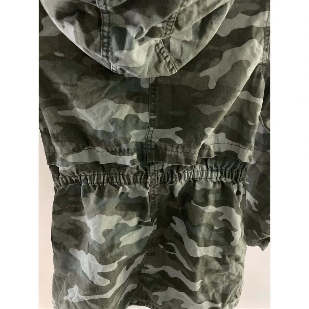 Girls XL Camo Utility Jacket Hooded Drawstring Waist Green Military Style